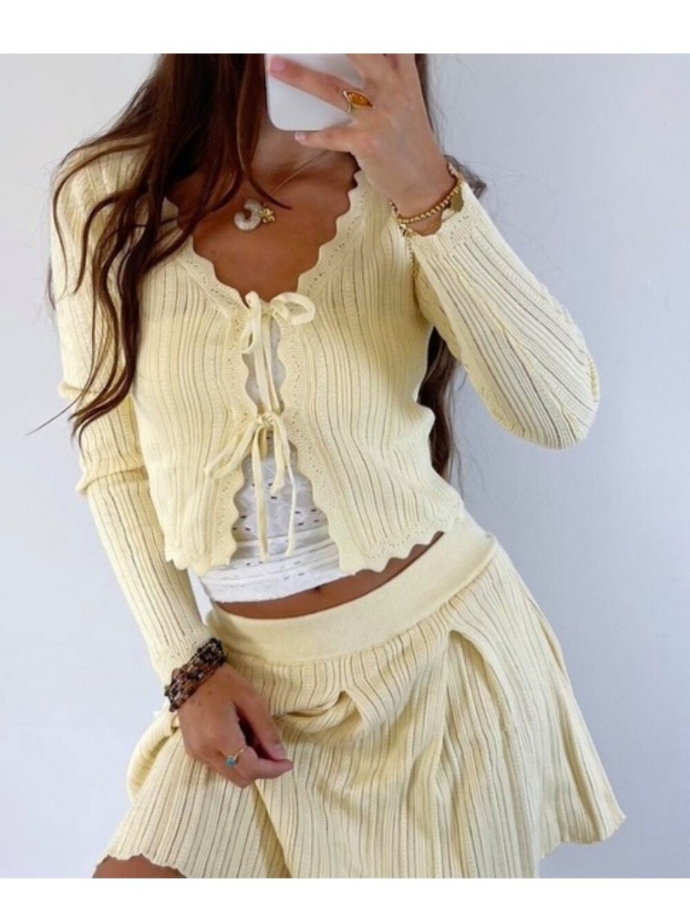 NWT Hippie Rose Pale Yellow Ribbed Knit Skater Skirt